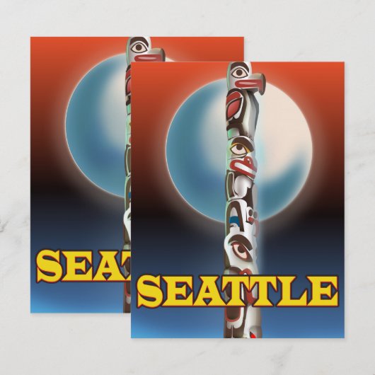 Seattle Totem Pol Reiseplakat (Vorne/Hinten)