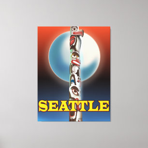 Seattle Totempfahl Reiseposter Druck Leinwanddruck