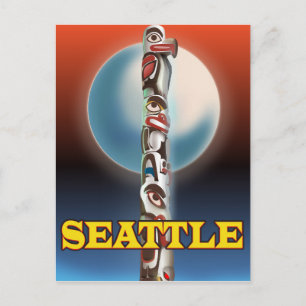 Seattle Totempfahl Reiseposter Druck Postkarte