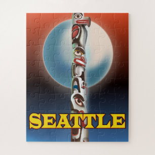 Seattle Totempfahl Reiseposter Druck Puzzle