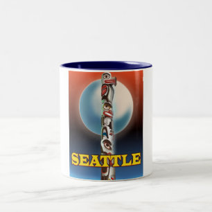 Seattle Totempfahl Reiseposter Druck Zweifarbige Tasse