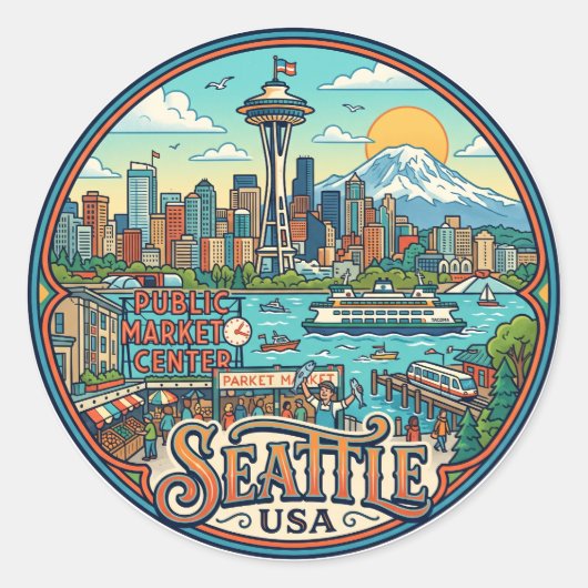 Seattle USA Runder Aufkleber (Vorderseite)