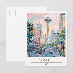 Seattle USA Vintage Kunst Illustrations Reise Postkarte