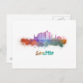 Seattle V2 Skyline in Aquarell Postkarte (Vorne/Hinten)