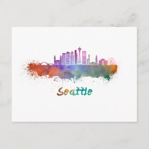 Seattle V2 Skyline in Aquarell Postkarte