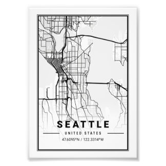Seattle - Vereinigte Staaten - Ligth City Map Fotodruck