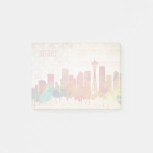 Seattle, WA   Aquarell-Stadt-Skyline Post-it Klebezettel