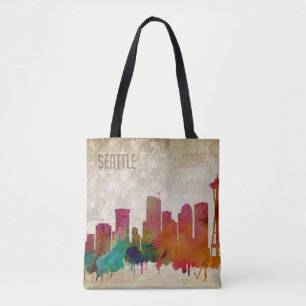 Seattle, WA Aquarell-Stadt-Skyline Tasche