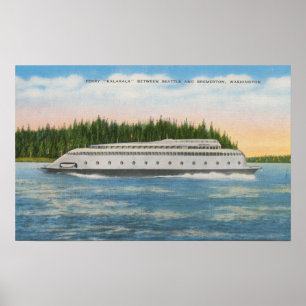 Seattle, WA - Blick auf Kalakala Ferry on Puget Poster