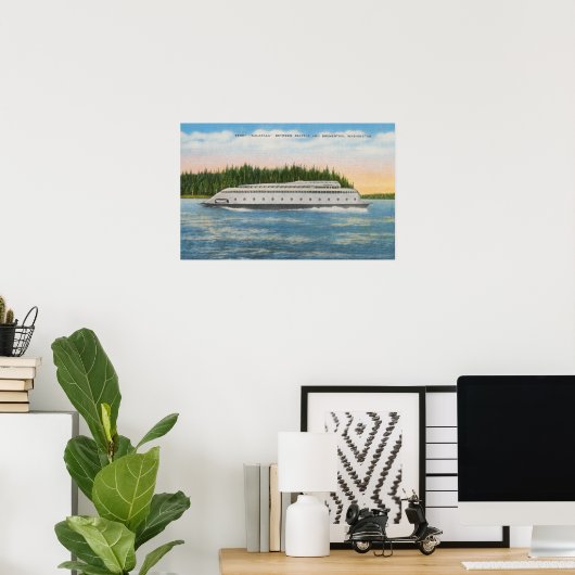 Seattle, WA - Blick auf Kalakala Ferry on Puget Poster (Heimbüro)