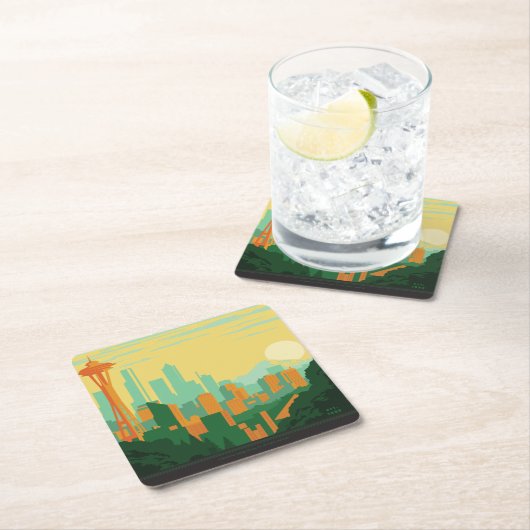 Seattle, WA Rechteckiger Pappuntersetzer (Vor Ort)