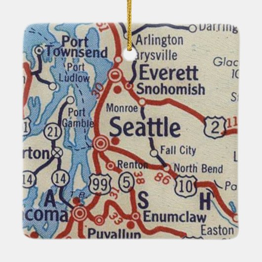 Seattle WA Vintag Map Keramikornament (Rückseite)