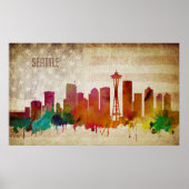 Seattle, WA | Wasserfarbe Stadt Skyline Poster (Vorne)