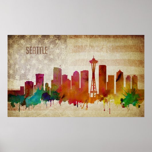 Seattle, WA | Wasserfarbe Stadt Skyline Poster (Vorne)