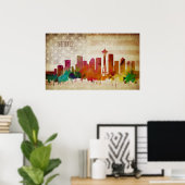 Seattle, WA | Wasserfarbe Stadt Skyline Poster (Heimbüro)