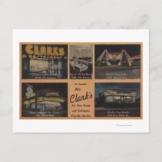 Seattle, WAAD for Clark's Restaurants Postkarte (Vorderseite)