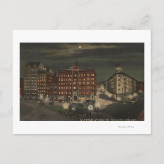 Seattle, WAPioneer Square bei Nacht Postkarte (Vorderseite)