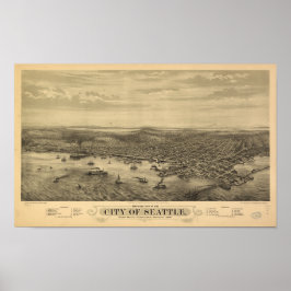 Seattle Washington 1878 Antike Panoramakarte Poster