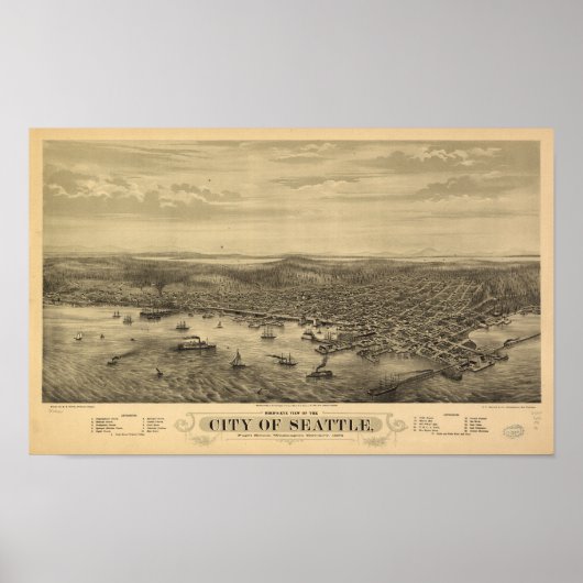 Seattle Washington 1878 Antike Panoramakarte Poster (Vorne)