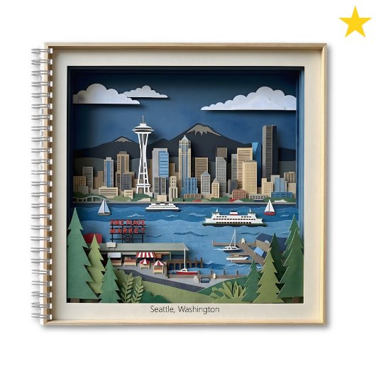 Seattle Washington America Layered Paper Art Notizblock