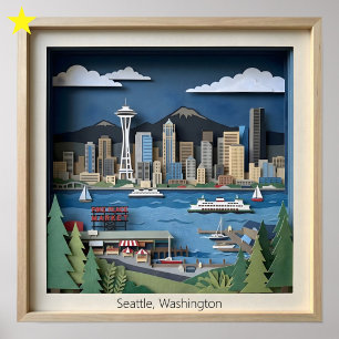 Seattle Washington Amerika Geschichtete Papierkuns Poster