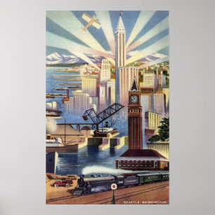 Seattle, Washington - Ansicht des Stadtzentrums Poster