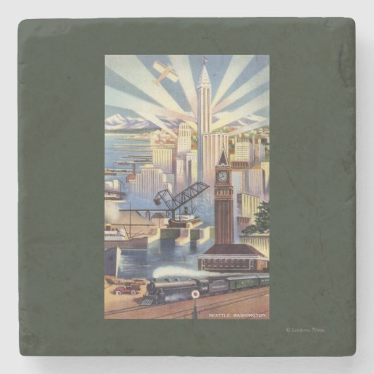 Seattle, Washington - Ansicht des Stadtzentrums Steinuntersetzer (Vorderseite)