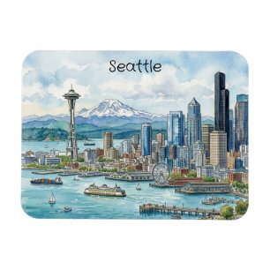 Seattle Washington Aquarell Kunst Reise Skyline Magnet