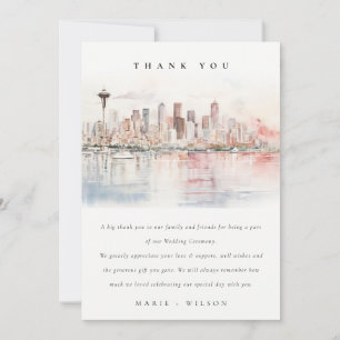 Seattle, Washington Aquarell-Landschaft-Hochzeit Dankeskarte