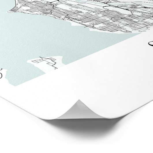 Seattle Washington Blue Water Street Map Poster (Ecke)