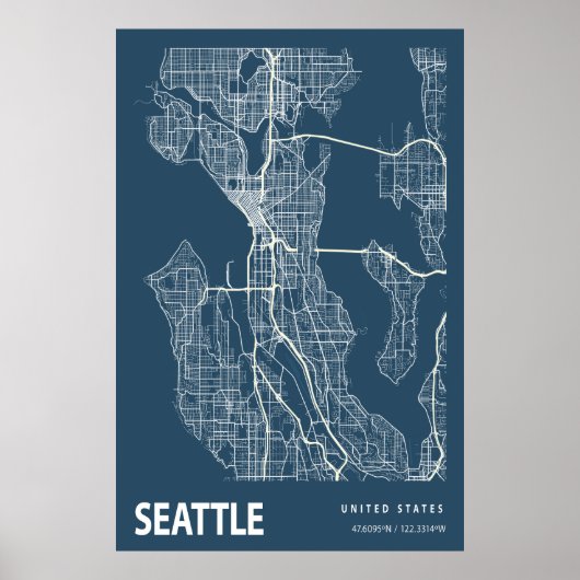 Seattle Washington Blueprint City Map Vintage Poster (Vorne)