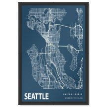 Seattle Washington Blueprint City Map Vintage