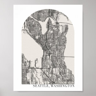 Seattle Washington Boho Minimal Arch Street Map Poster