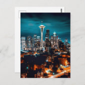 Seattle Washington City Skyline bei Nacht Postkarte (Vorne/Hinten)