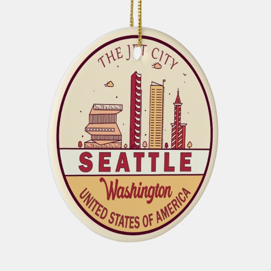 Seattle Washington City Skyline Emblem Keramik Ornament (Rechts)