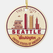 Seattle Washington City Skyline Emblem Keramik Ornament (Vorne)