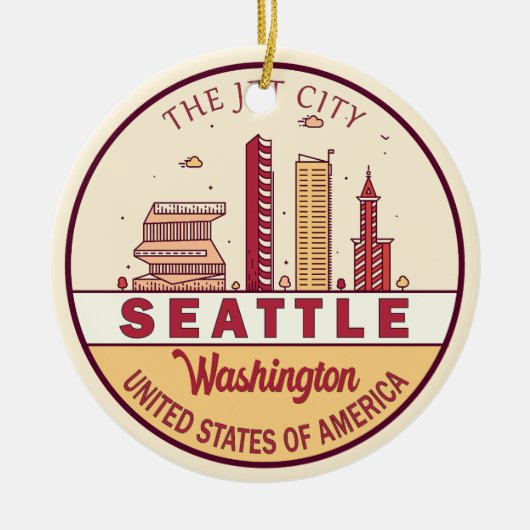 Seattle Washington City Skyline Emblem Keramik Ornament (Vorne)