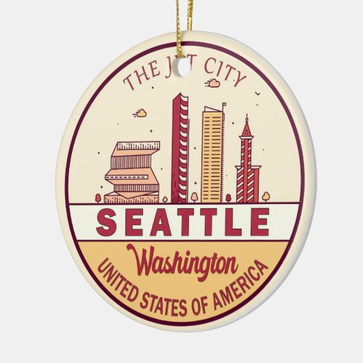 Seattle Washington City Skyline Emblem Keramik Ornament (Links)