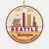 Seattle Washington City Skyline Emblem Keramik Ornament (Hinten)