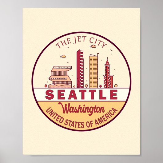 Seattle Washington City Skyline Emblem Poster (Vorne)