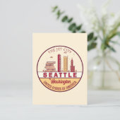 Seattle Washington City Skyline Emblem Postkarte (Stehend Vorderseite)