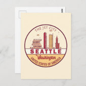 Seattle Washington City Skyline Emblem Postkarte (Vorne/Hinten)