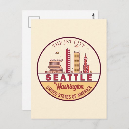 Seattle Washington City Skyline Emblem Postkarte (Vorne/Hinten)
