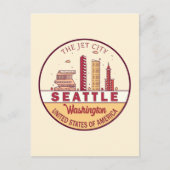 Seattle Washington City Skyline Emblem Postkarte (Vorderseite)
