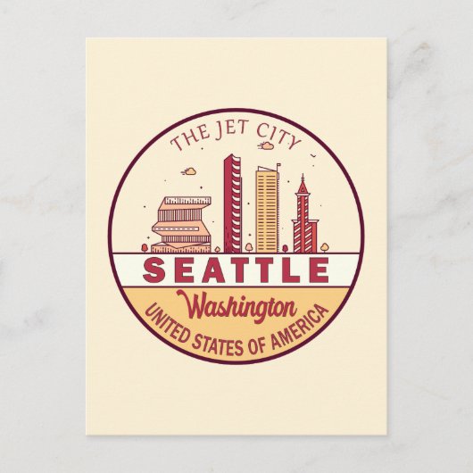Seattle Washington City Skyline Emblem Postkarte (Vorderseite)