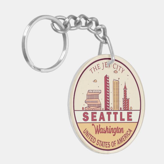 Seattle Washington City Skyline Emblem Schlüsselanhänger (Vorderseite links)