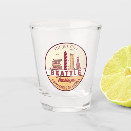 Seattle Washington City Skyline Emblem Schnapsglas (Vorderseite)