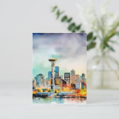 Seattle Washington City Skyline Wasserfarbe Postkarte (Stehend Vorderseite)