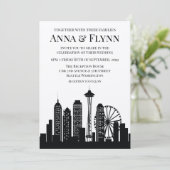 Seattle Washington City Skyline Wedding Party Einladung (Stehend Vorderseite)