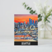 Seattle Washington City Sunset Postkarte (Stehend Vorderseite)